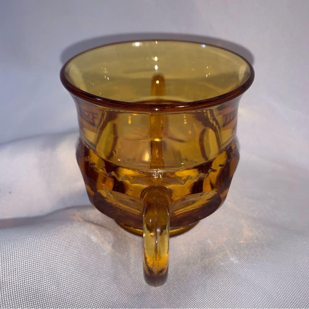 Indiana Glass Kings Crown Thumbprint Open Sugar Bowl Amber Double Handled VTG - Picture 5 of 7